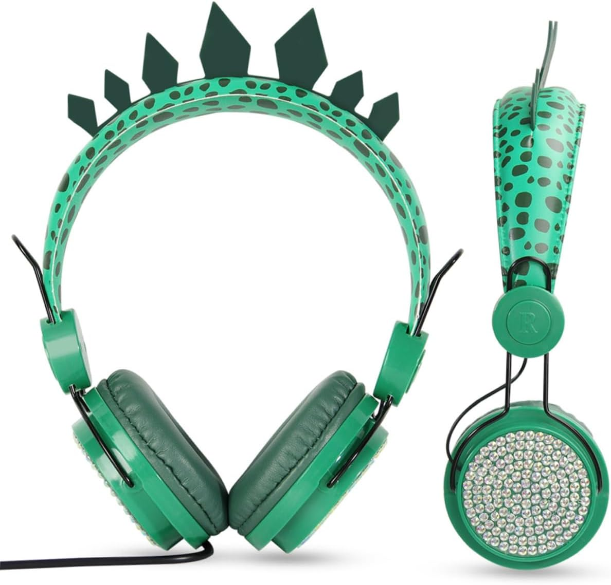 Gadpiparty Children Headset Over-Ear Headphones with Microphone for Boys and Girls Girls Boys Dinosaur Cartoon Design Safe Volume Wired Headphones Compatible with Phone and Computer Green Dinosaur image number 1