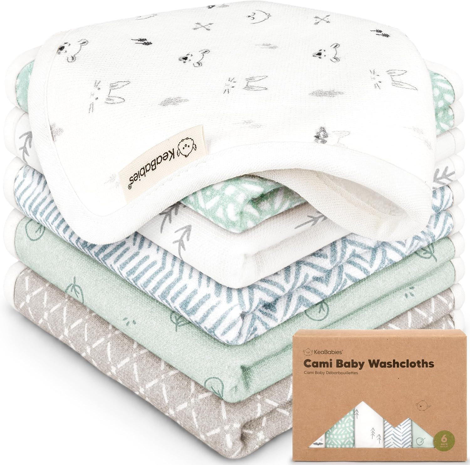 6-Pack Cotton Baby Washcloths for Newborn - Organic Cotton Muslin Soft Wash Cloths for Babies, Infant, Kids, Toddler Towels for Boy, Girl, Super Absorbent Face Cloths, Scratch-Free Baby Rags (Nordic) - Fleur image number 2