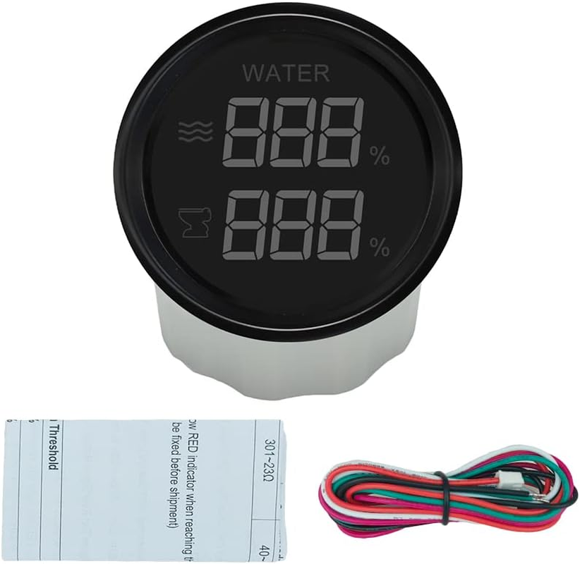 ELING Waterproof 2 in 1 Dual Gauge Water Level Holding Tank Level Alarm 9-32V for RV Vessels Yachts (WH, Black+Black) image number 1