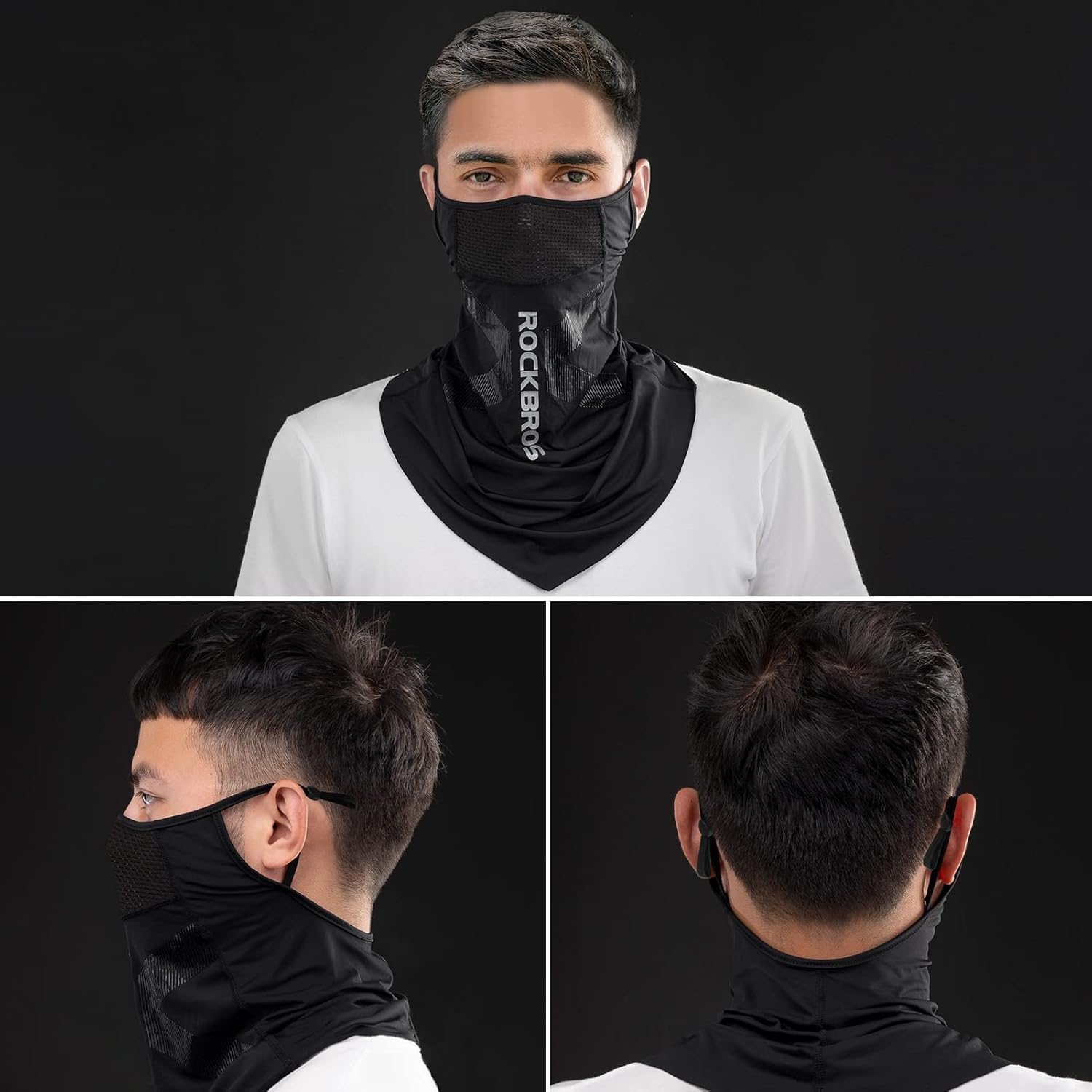 ROCKBROS Cooling Neck Gaiter with Ear Loops Summer Face Coverings for Men Women Cycling Fishing Mask - Black image number 6