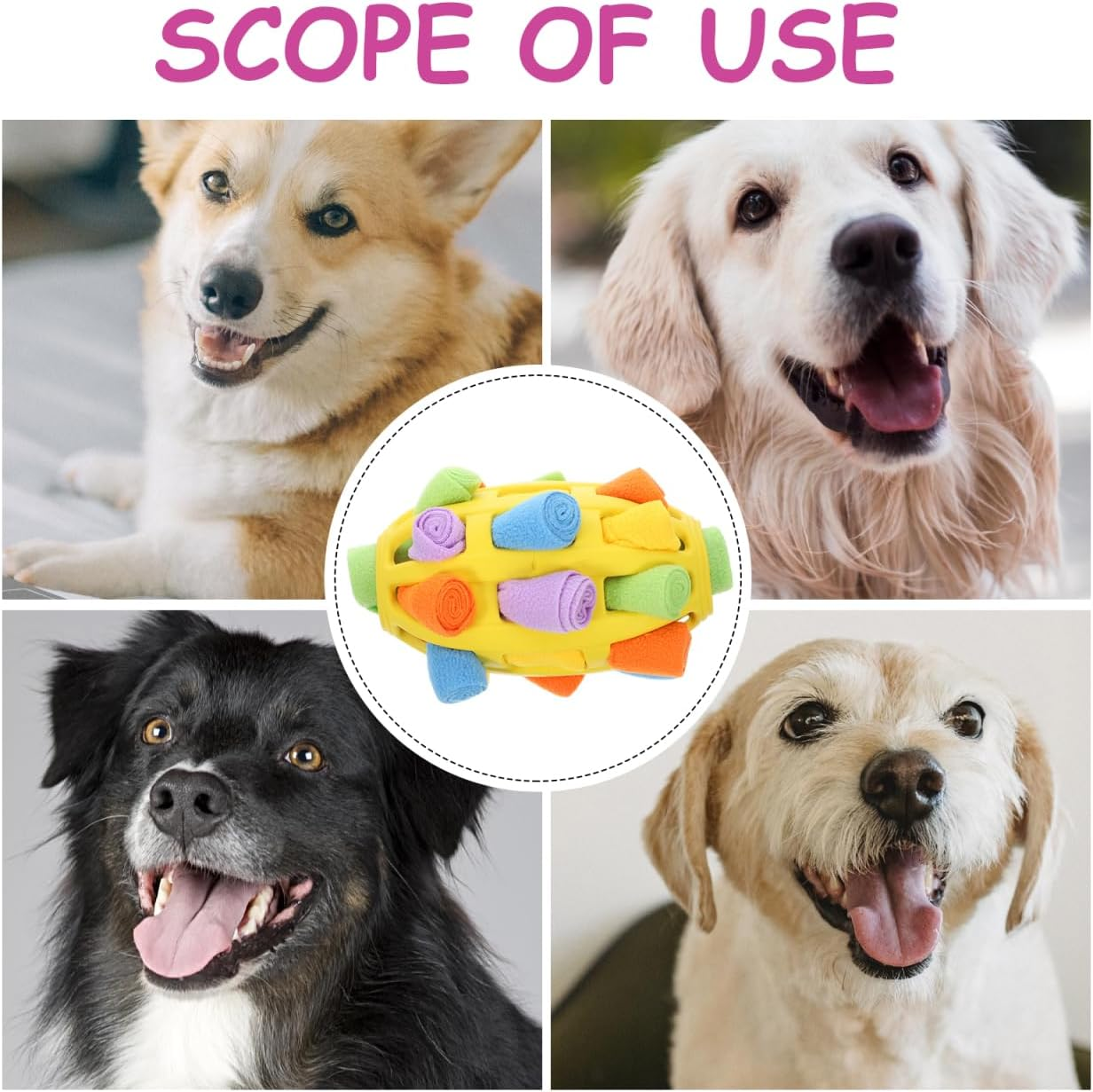 Large Dog Snuffle Ball Slow Treat Dispenser Enrichment Toys for Dogs Yellow Olive image number 1