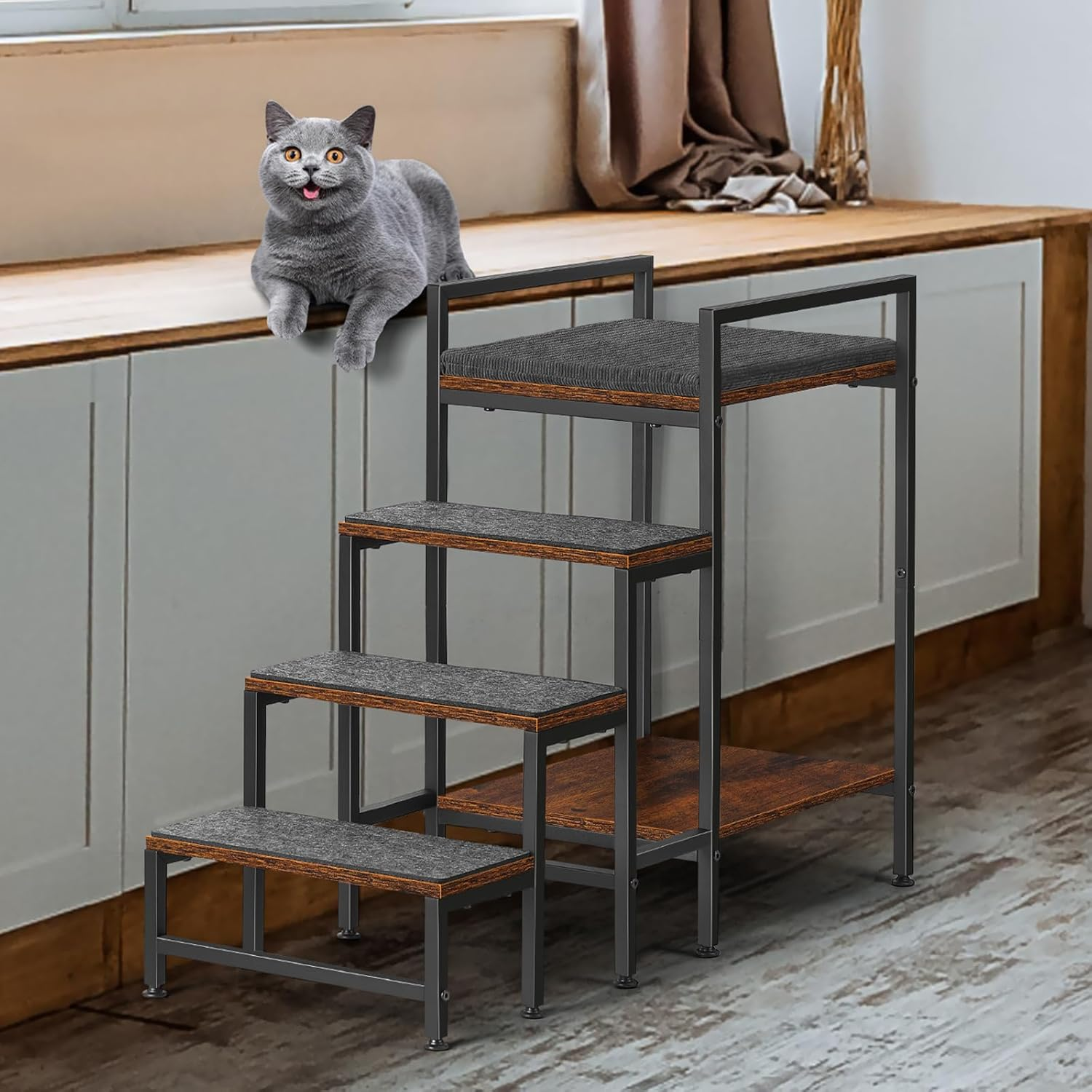 CADUKE Dog Steps 63Cm High for Bed & High Sofa, Pet Dog Steps with Ajustable Feet, Non-Slip Dog Stairs for Small Medium Dogs and Cats, Easy Assembly