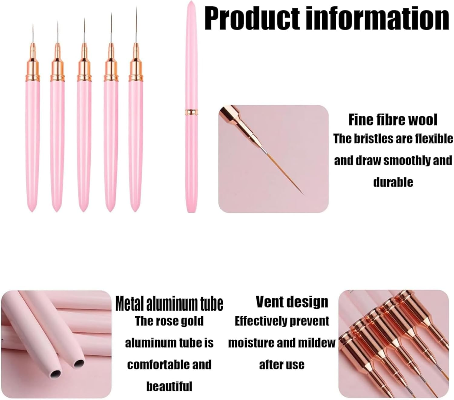 5 Pcs Nail Art Liner Brushes, Nail Art Brush for Long Lines, Liner Brush UV Gel Polish Painting Nail Design Brush Metal Handle Nail Drawing Pens, Sizes 5/8/12/20/25Mm image number 6