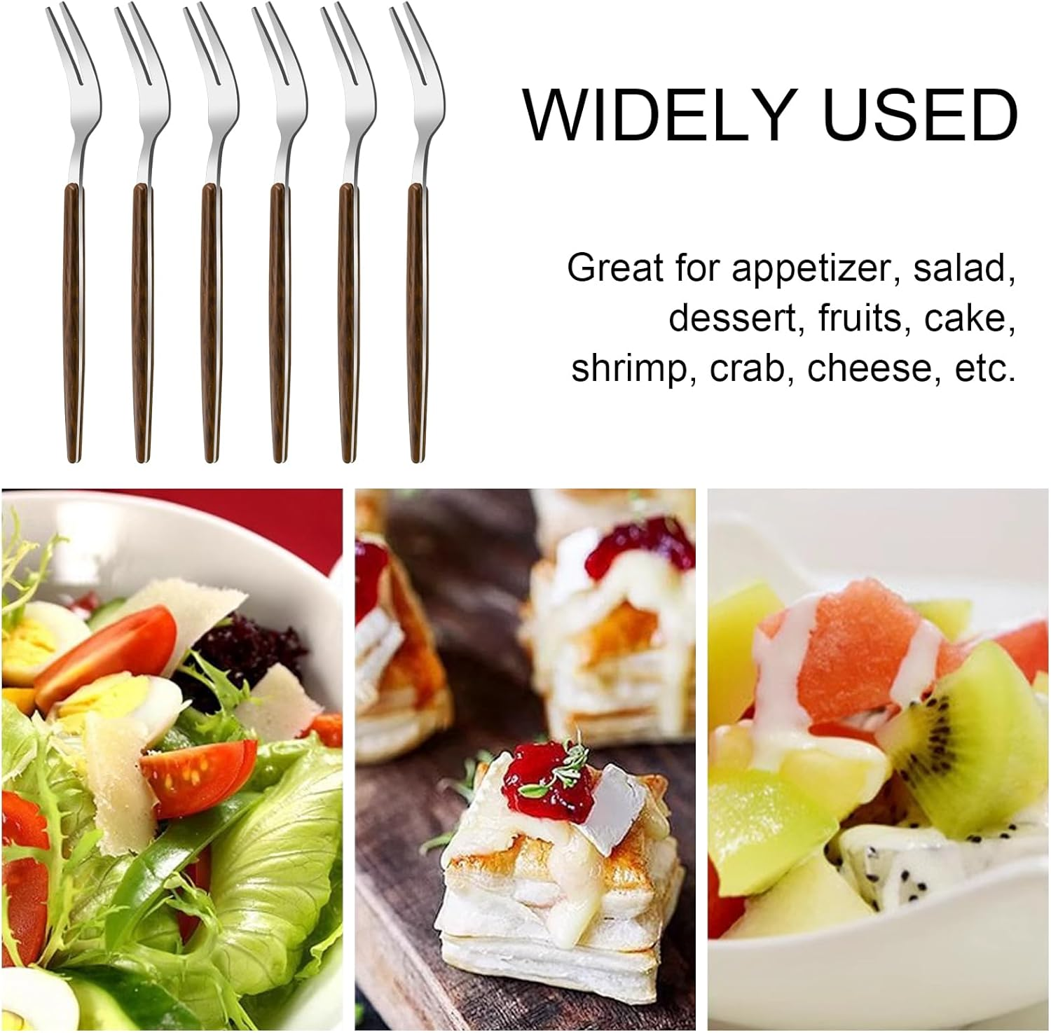 VANRA 6-Piece Salad Forks Stainless Steel 5.5 Inch Cocktail Appetizer Dessert Fork Mini Tasting Forks Silver Small Forks Flatware Set (6 Fruit Forks) image number 4