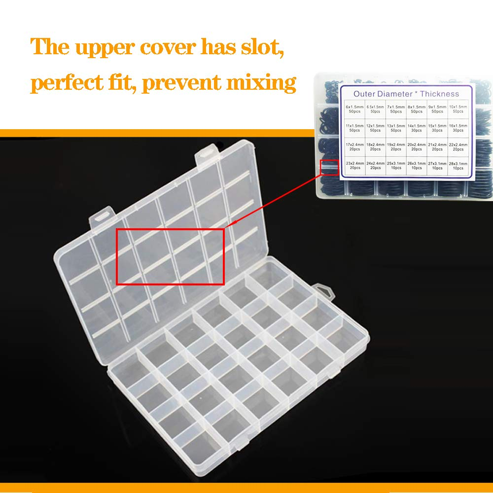 Rubber O Ring Kit O Ring Assortment Kit Set 24 Sizes 740Pcs NBR O Ring Sealing Seal Assortment Set image number 3