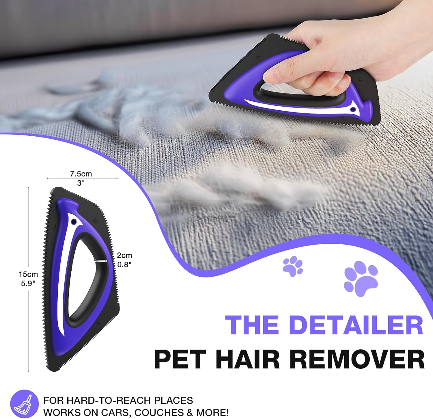 Pet Hair Remover for Car Detailing Supplies,Mini Carpet Dog Hair Remover for Car Interior, Couch, Furniture, Clothes Heldhold Reusable Fur Remover Tool for Dog Cat (Blue) image number 5