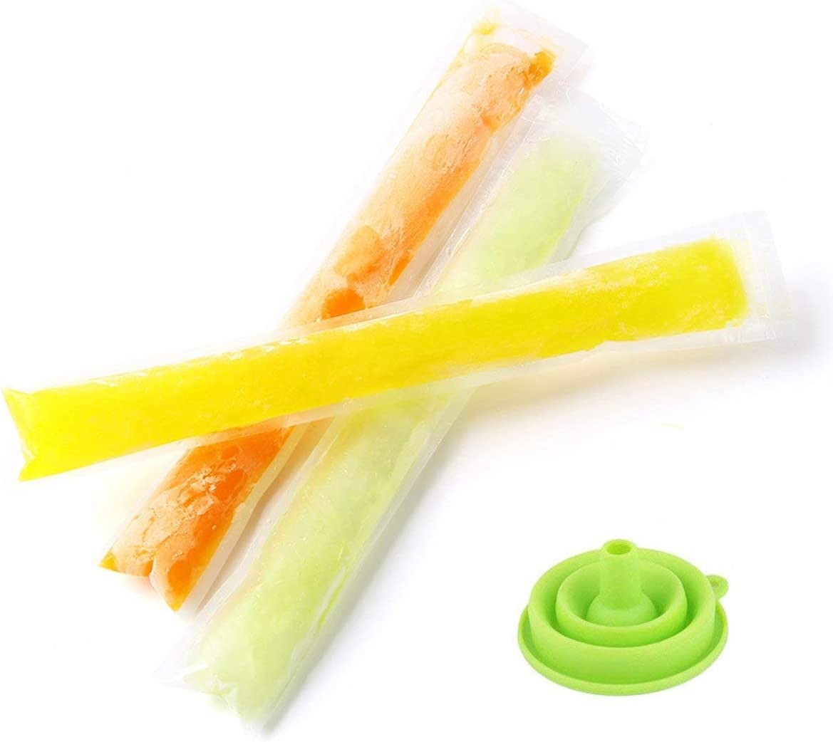 100 PCS Pop Mold Bags Popsicle Pouches BPA Free Ice Pop Pouch with a Funnel for Yogurt, Ice Candy, Ice Cream Party Favors