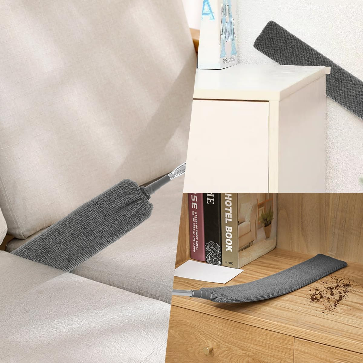 Gap Dust Cleaner, Telescopic Removal Brush Long Handle Duster,Multifunction Retractable Microfiber Flat Gap Dust Brush Gap Mop,Extendable Cleaning Tool, for High Celling Bedroom Window (Grey) image number 3