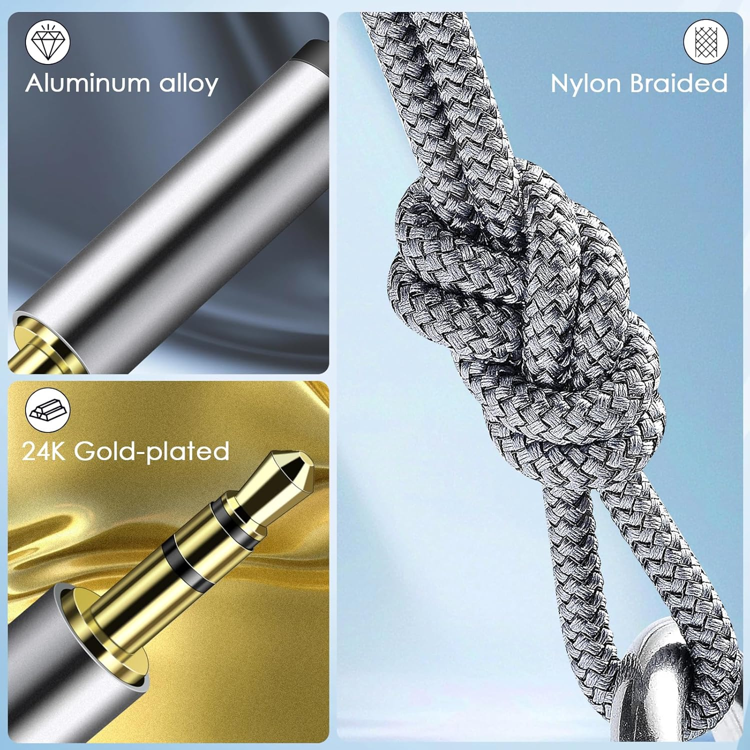 SAISN 3.5Mm Audio Aux Cable - 2 Pack 3Ft Nylon Braided Hi-Fi Stereo Audio TRS Cable for Car Home Stereos, Headphones, Speakers, Laptops, Grey image number 4