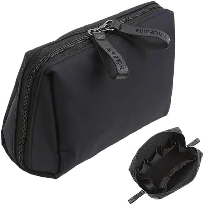 Small Makeup Bag for Travel Toiletries, Waterproof Cosmetic Pouch with Double Zippers and Sturdy Stitching, for Women and Girls (Black) - Mecus image number 3
