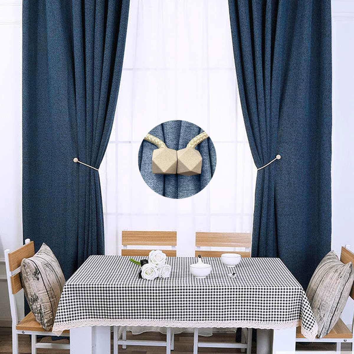 Yatinkim Magnetic Curtain Tiebacks 4 Pack Curtain Tie Back for Curtains Beige Curtains Holdbacks Holder Attachment for Draperies Magnetic Shower Drape Clips Home Decor Indoor - Beige image number 4