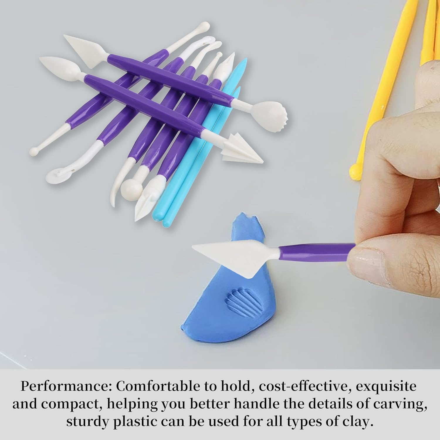 BQLZR Double-Head Plastic Polymer Pottery Clay Sculpture Modelling Carvers Tool Rod with Irregular Shape Edge Set of 9 image number 6