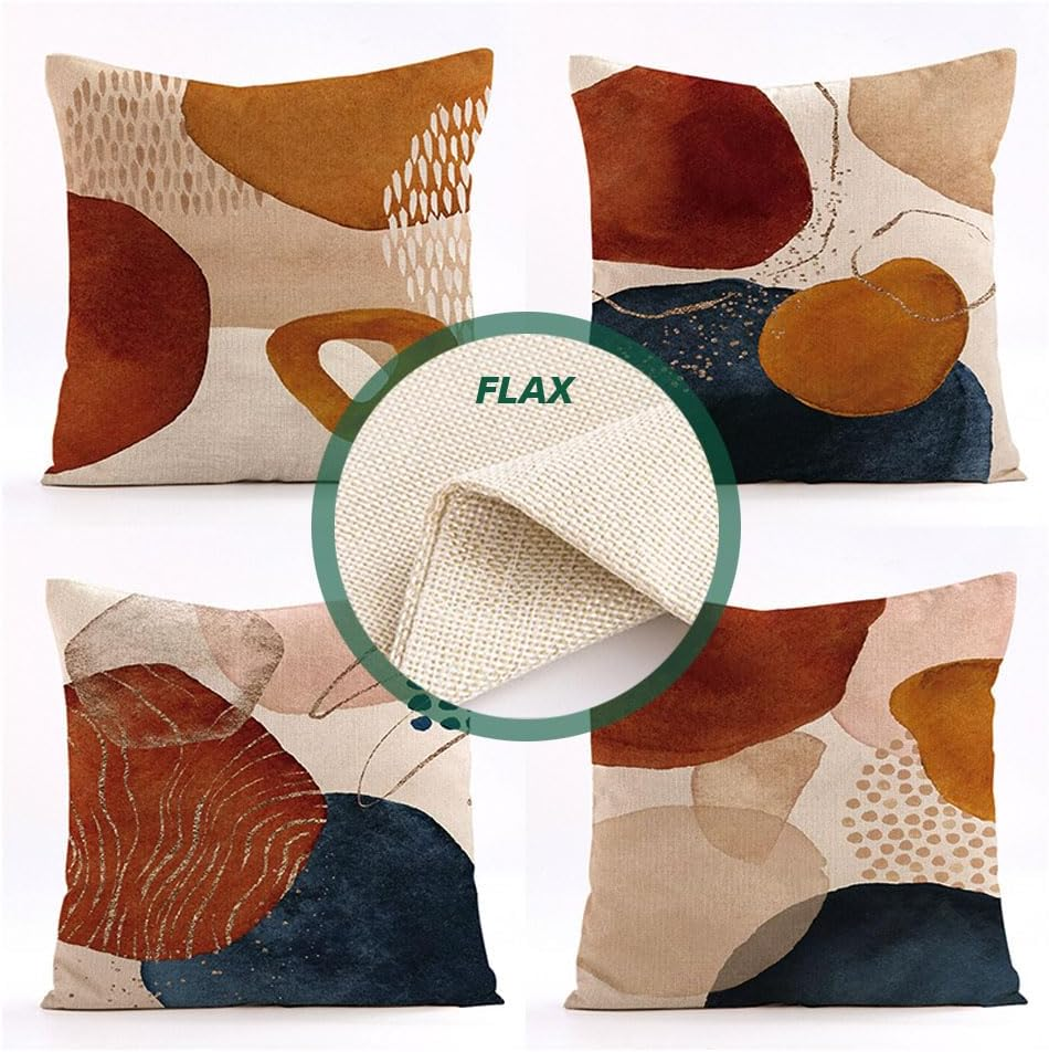 4Pcs Boho Cushion Cover, 45 X 45 Cm,Mid Century Abstract Aesthetic Navy Blue Burnt Orange Cushion Covers Geometric Minimalist Modern Art Linen Cushion for Sofa Couch Home image number 5