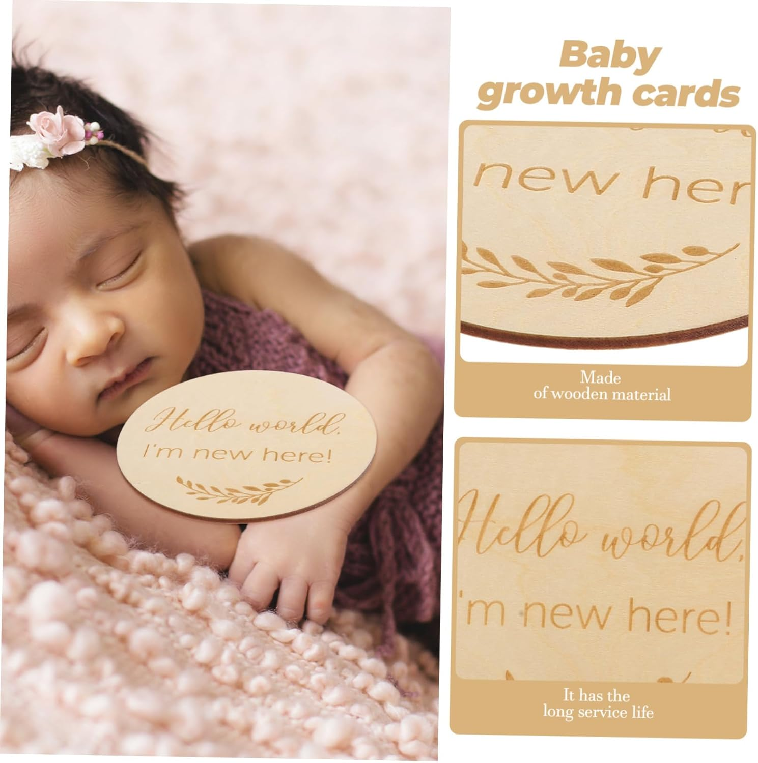Kisangel 2Pcs Wooden Growth Milestone Cards Creative Keepsake Photography Props for Newborns Durable round Discs for Capturing Monthly Milestones and Cherished Memories image number 3