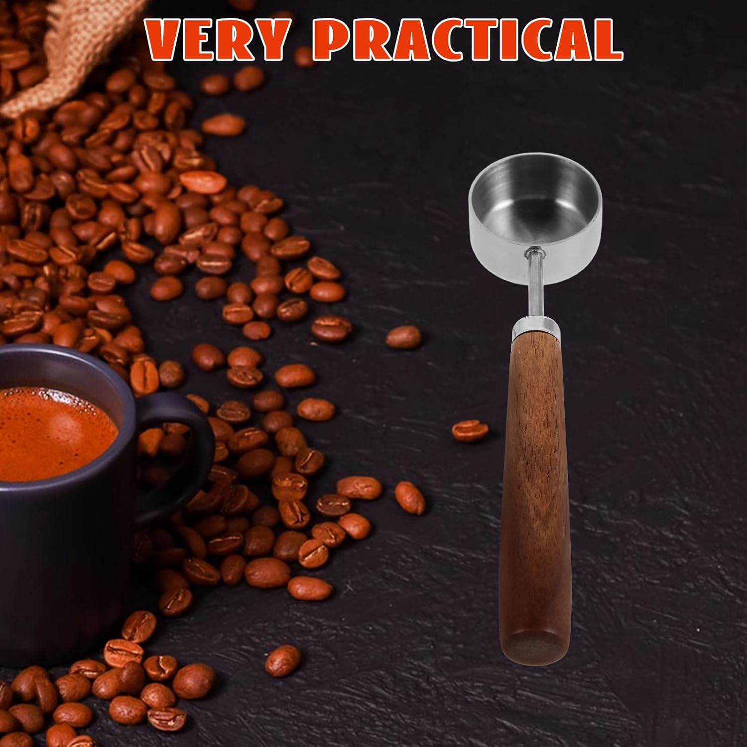 TINEASUR 15Ml Stainless Steel Coffee Bean Measuring Spoon with Walnut Wood Handle, round Espresso Scoop for Tea, Sugar, and Powder, Long Handle Coffee Scoop for Home Brewing image number 2