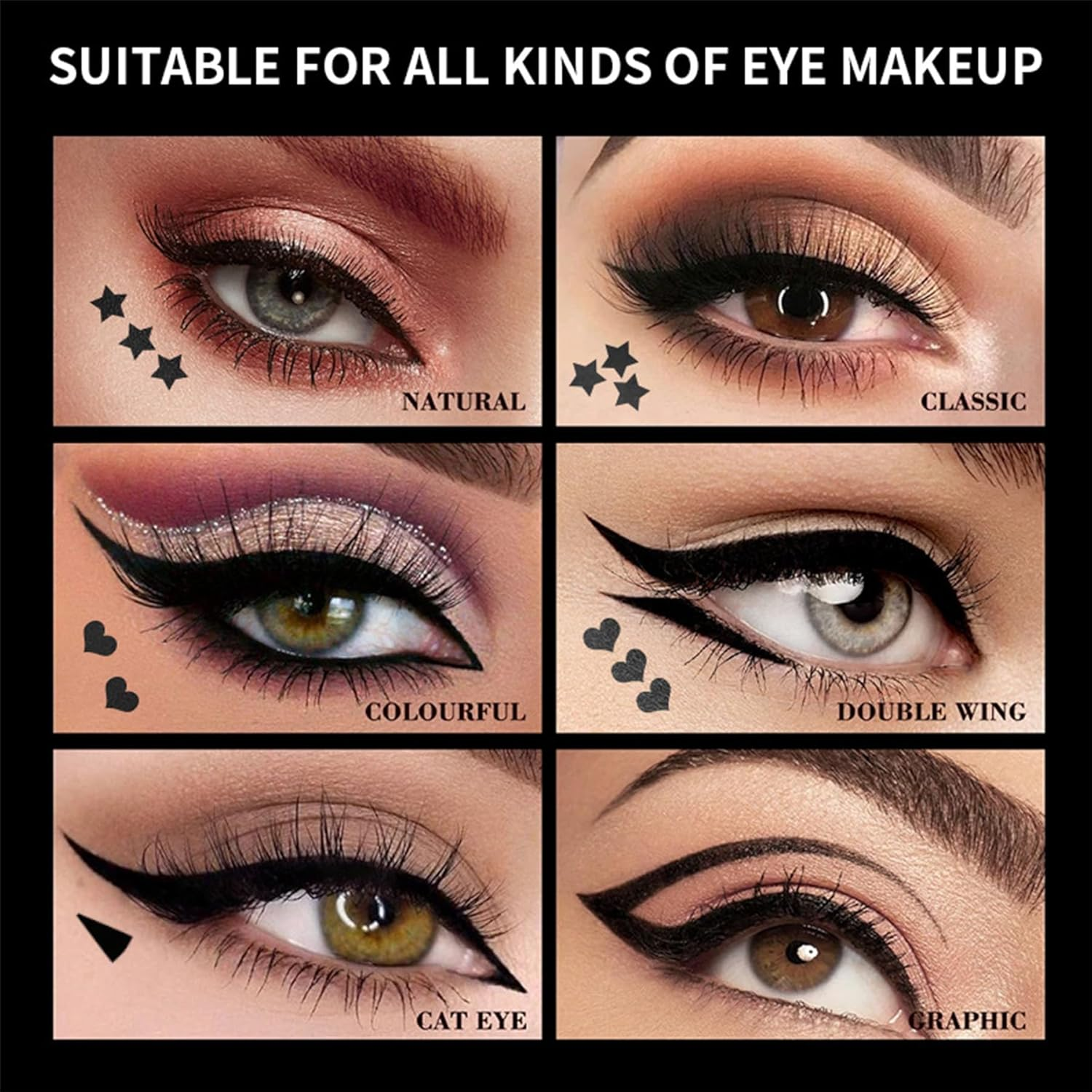 Dual-Ended Stamp Eyeliner Pen - Waterproof Quick-Dry Liquid Eyeliner with Stamp Design for Winged, Star, and Heart Patterns, Smudge-Proof and Easy to Apply image number 4
