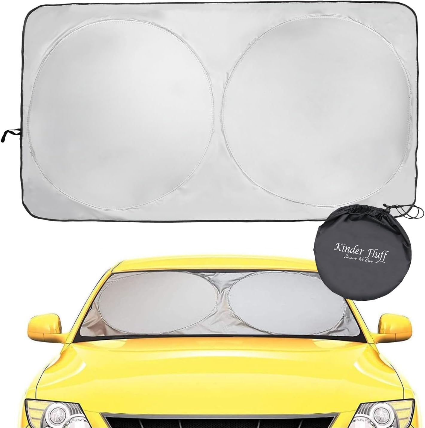 Kinder Fluff Windshield Sun Shade | Reflective & Foldable Windshield Sun Cover & 99% UV Rays Block | Car Window & Car Interior Accessories Sunshades for Windscreen & Dashboard Sun Heat - S (150X72Cm) image number 2