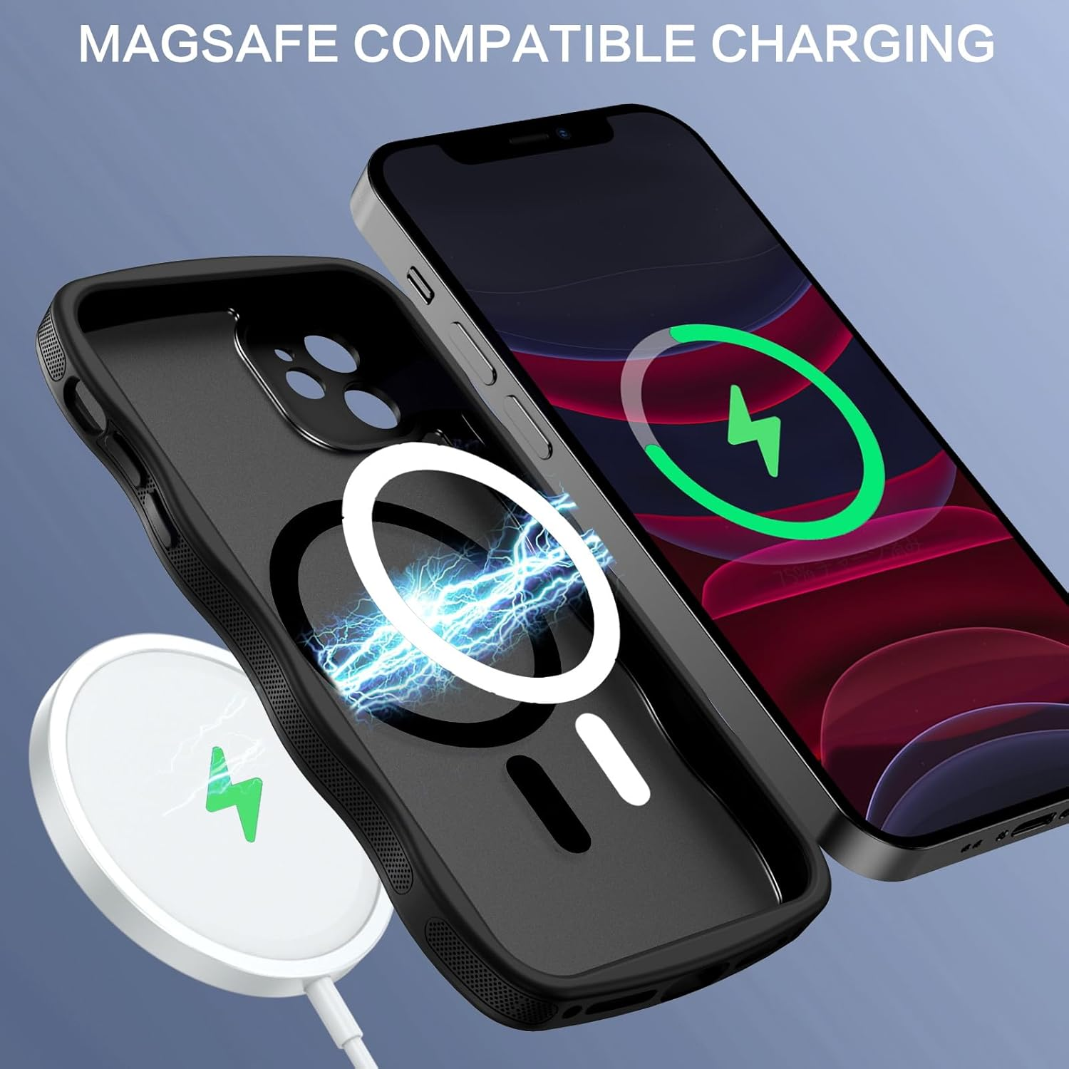 BENTOBEN Magnetic for Iphone 11 Phone Case,Iphone 11 Case [Compatible with Mag Safe] Curly Wavy Magnetic Translucent Matte Slim Shockproof Anti-Fingerprint Protective Cover for Iphone 11 6.1&rsquo;&rsquo; Black image number 4