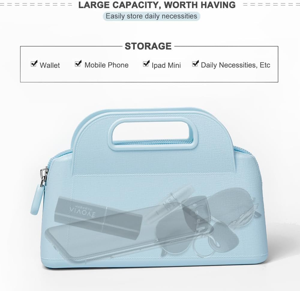 DDPOND Mini Cosmetic Bag, Compact and Convenient Waterproof Makeup Bag, Silicone Wallet, Phone Bag (Blue) image number 4