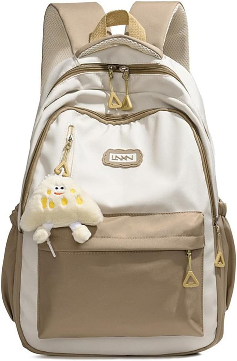 Aesthetic Backpack for Girl Teens Cute Bookbag for Girls with Cheese Pendant Kawaii Preppy Backpack College Daypack