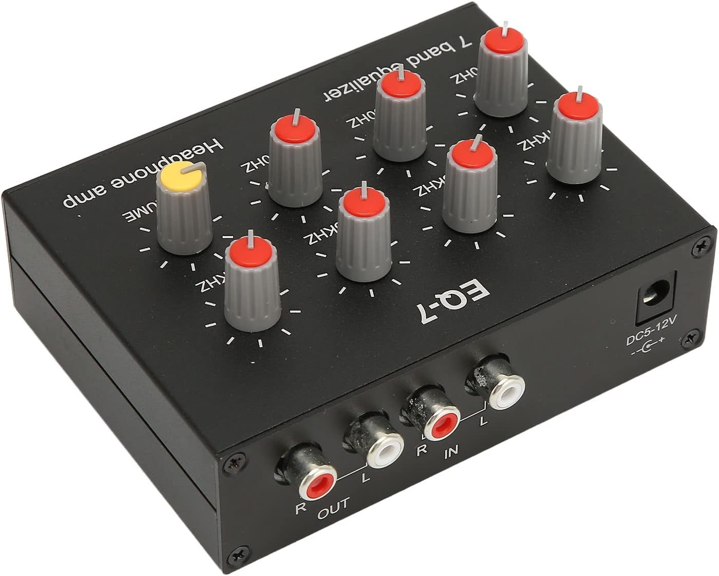 7 Band Sound Equalizer 12Db High Bass Dual Channel Digital Equalizer, Aluminum Alloy, Compatible with Headphones, 3.5Mm Interface for Cell Phones, DC5V to 12V Power Supply