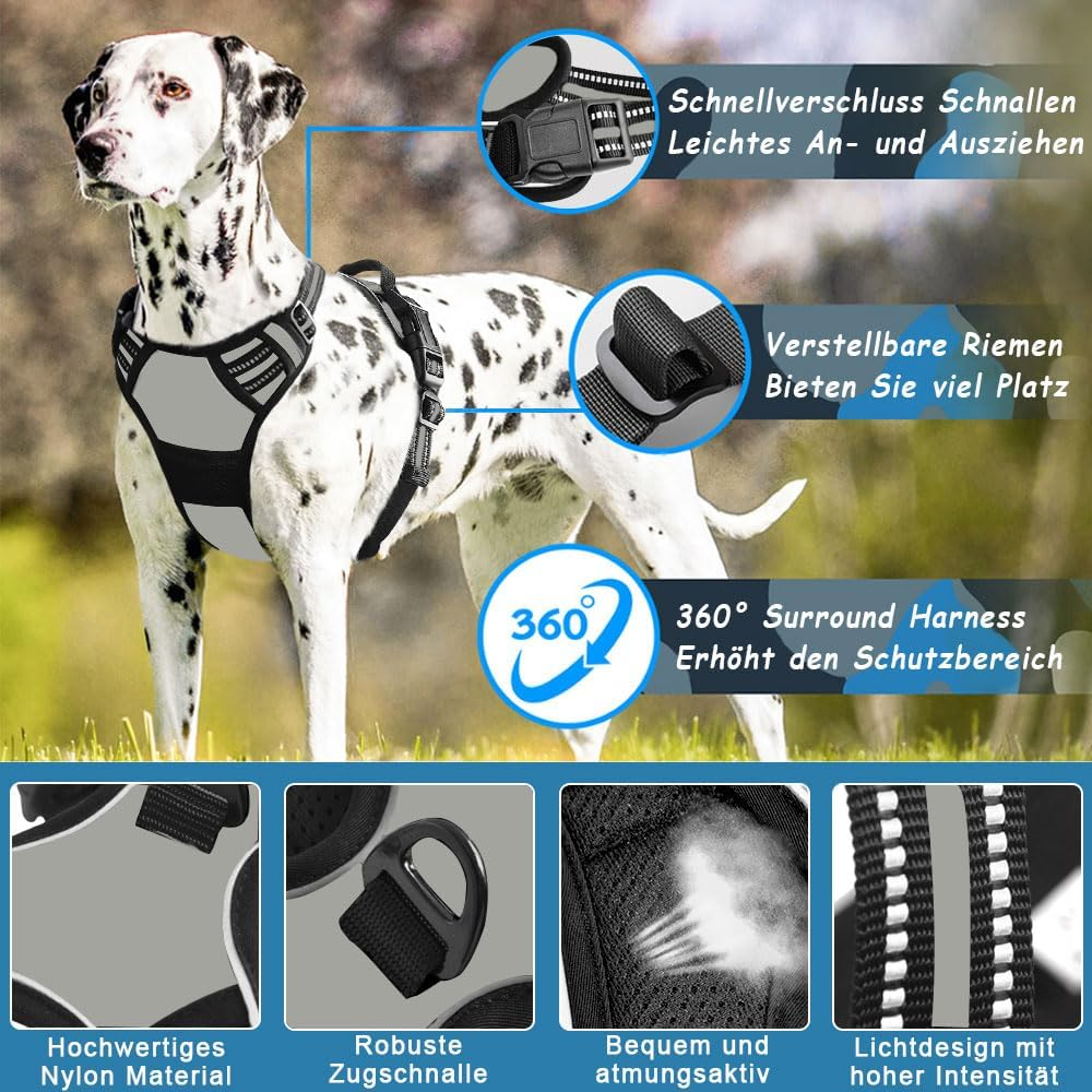 Voarge Dog Harness for Large Dogs, Anti-Pull Dog Harness with Control, Adjustable Vest Dog Harnesses with Easy to Use Handle for Training or Walks (Grey, S) image number 6