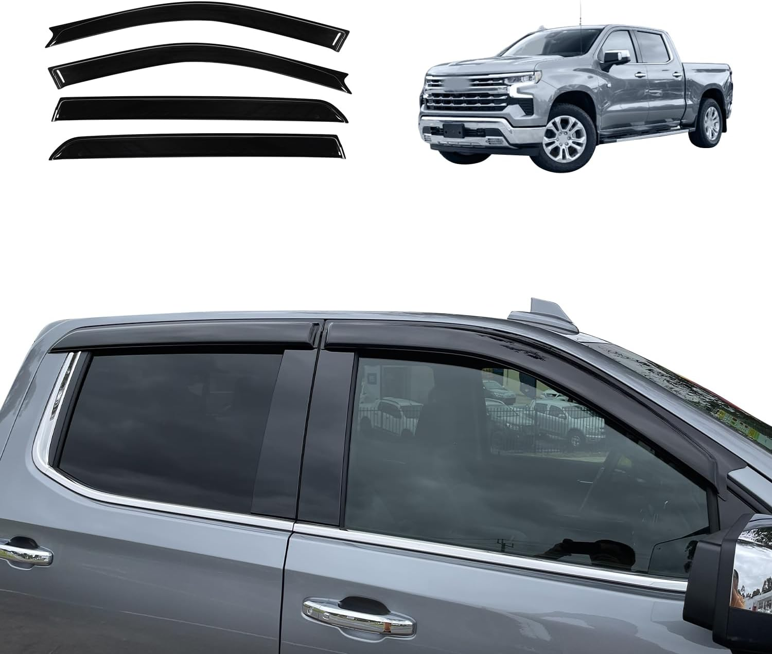 OAD4X4 Weathershields Compatible with Chevrolet Silverado 1500 T1 Series 2020-Onwards, Weather Shields Window Visors Wind Deflectors Sun Rain Guard 4PCS Set image number 4