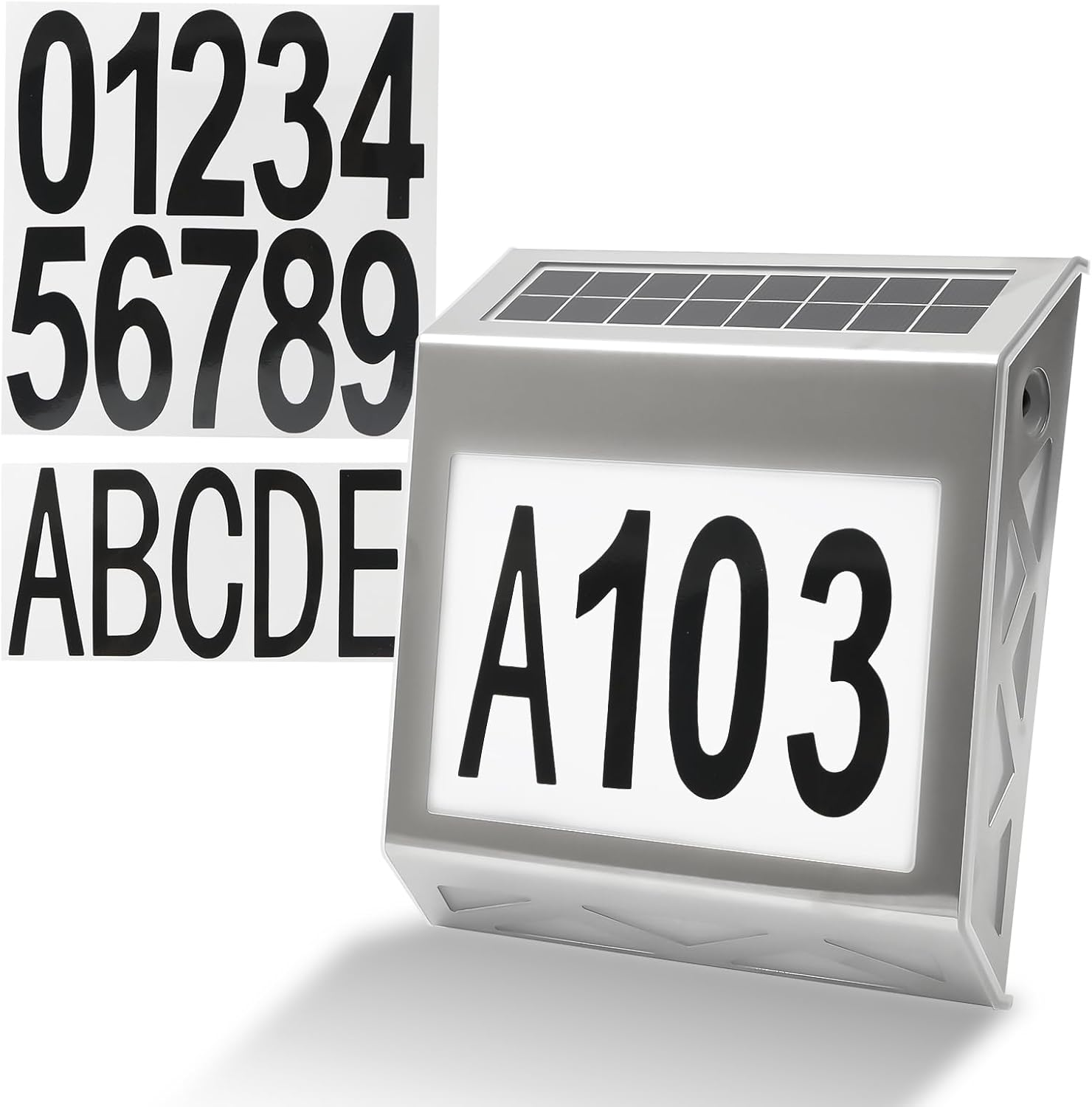 Solar Address House Number Sign, Stainless Steel 4-LED House Number Sign Outdoor Waterproof, Solar House Number Light, Rustproof Street Number Illuminated, Door Sign Mailbox outside Light image number 2