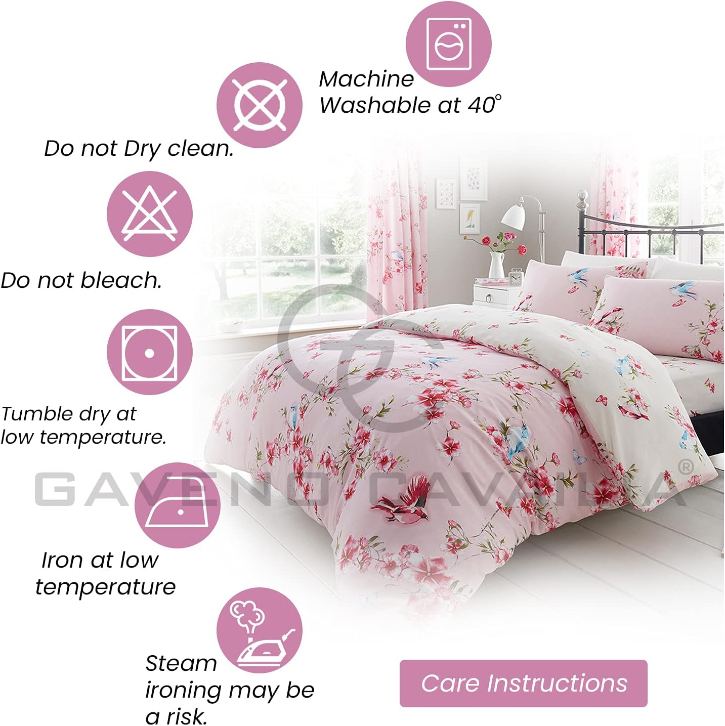 GC GAVENO CAVAILIA Single Duvet Cover Set | Flower Bedding & Linen Polycotton | Pink image number 2
