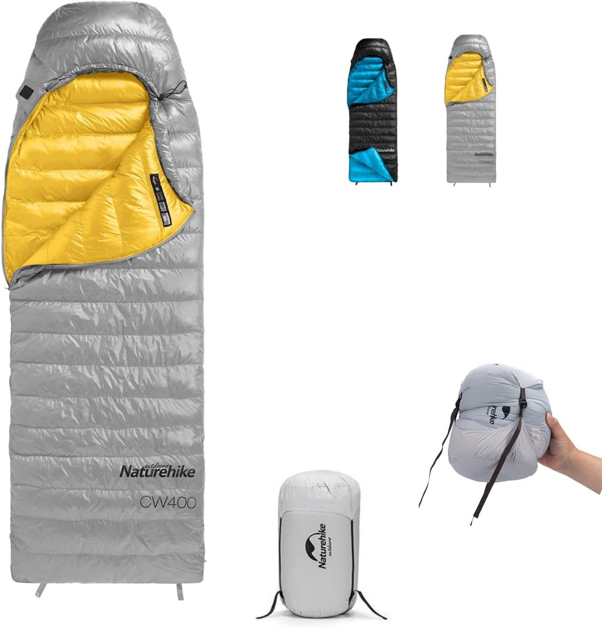 Naturehike Envelope Duck down 4 Season Sleeping Bags, 41℉ Lightweight Waterproof Camping Backpacking Sleeping Bag for Adults, Foot Zipper with Stuff Sack Included
