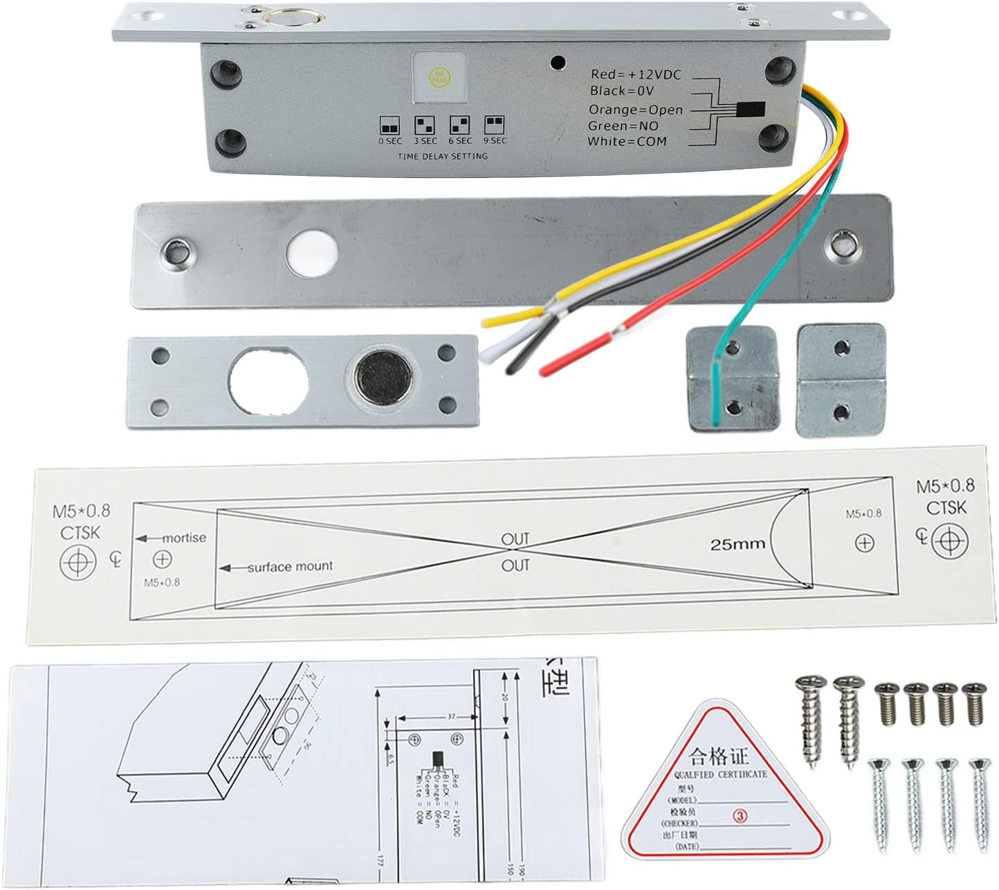 GUPE Electric Bolt Lock, DC12V Aluminium Alloy, Stainless Steel Deadbolt, Time Delay, anti Prying, Security Lock, Door Control image number 2