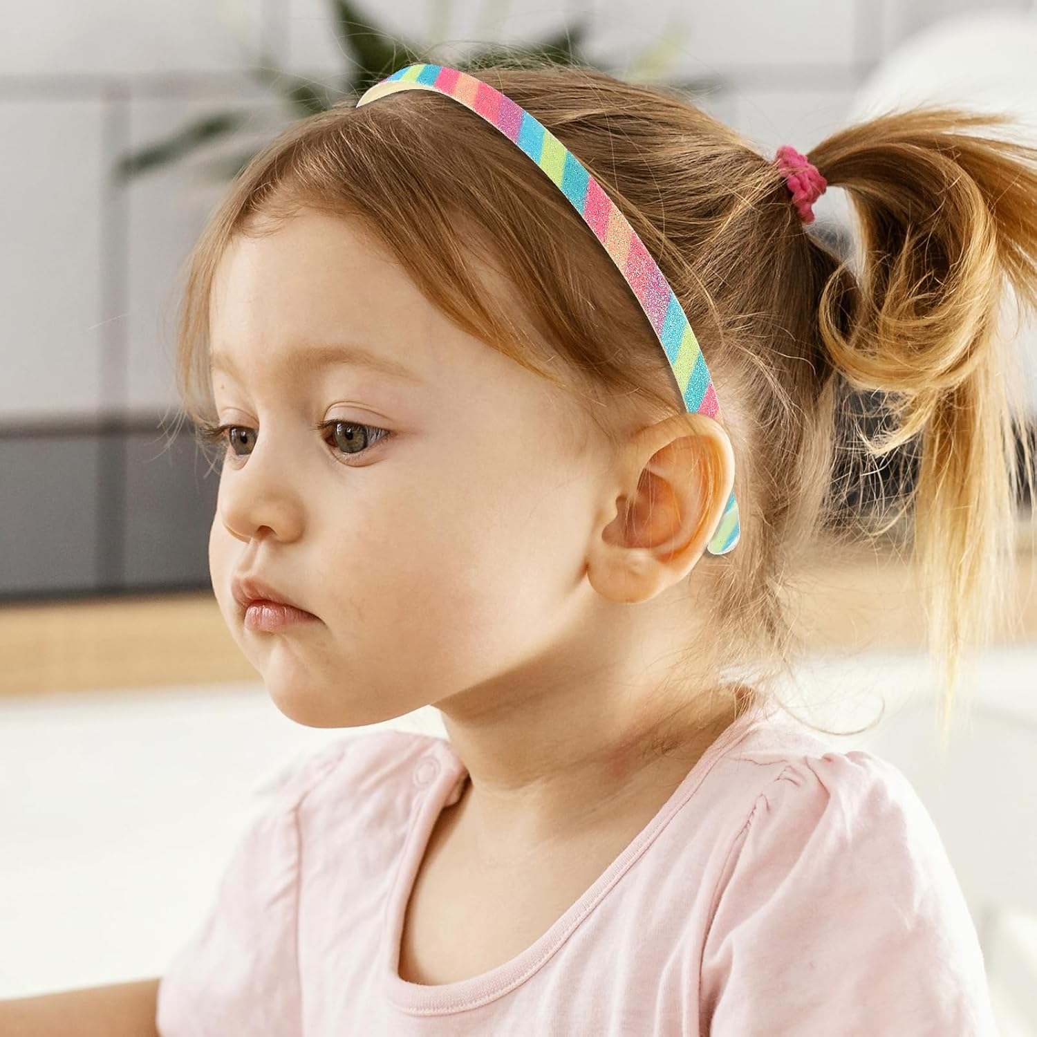 WLLHYF 3Pcs Glitter Headband Plastic Cute Sparkly Non Slip Head Bands with Teeth Colorful Confetti Rainbow Bling Sweet Hard Hairbands Little Girl Hair Accessories (Rainbow Color) image number 5