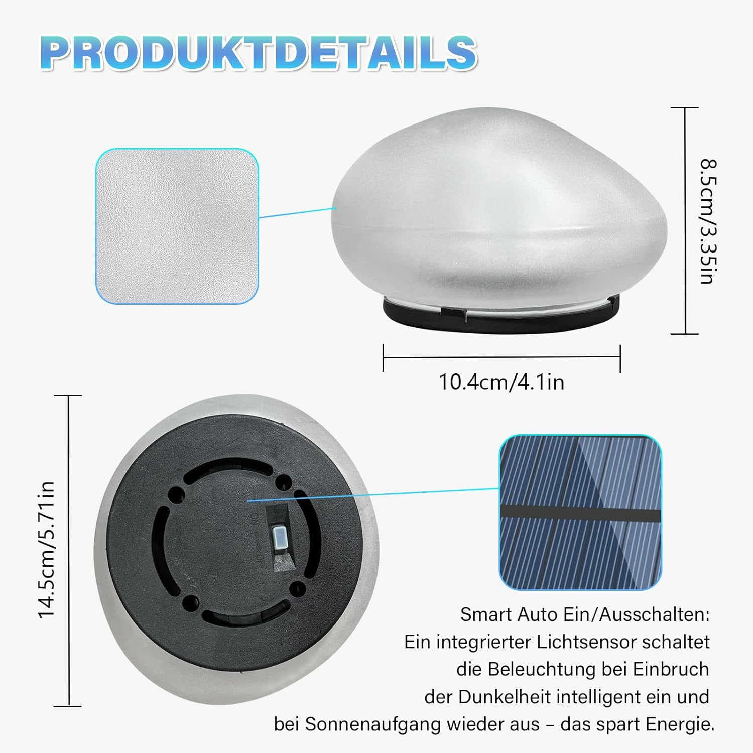 1 X Warm White Light Solar Glass Stone Lamp, Solar Path Light Path Light Pond Lighting with 4 Leds, IP44 Waterproof Auto On/Off Garden Ornaments for Lawn, Floor and Outdoor Use image number 1