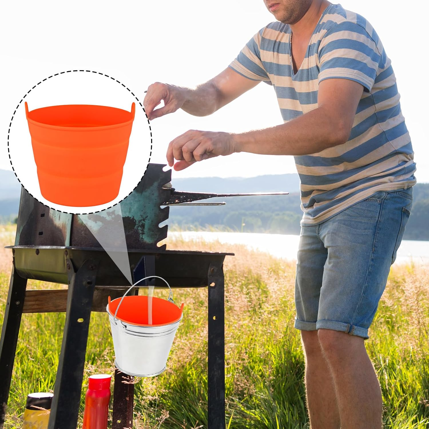 NQEUEPN 2Pcs Reusable Silicone Grease Bucket Liners, Silicone Grease Bucket Liner for Traeger Drip Tray Liner for Pit BOSS Pellet Grill Traeger Pro Series Ironwood 650/885 Grill Accessories (Orange) image number 2