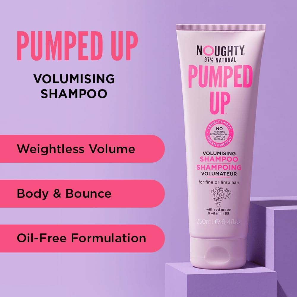 Noughty 97% Natural Pumped up Volumising Shampoo, Sulphate Free Vegan Haircare, for Fine or Limp Hair, with Red Grape and Vitamin B5 250Ml image number 3