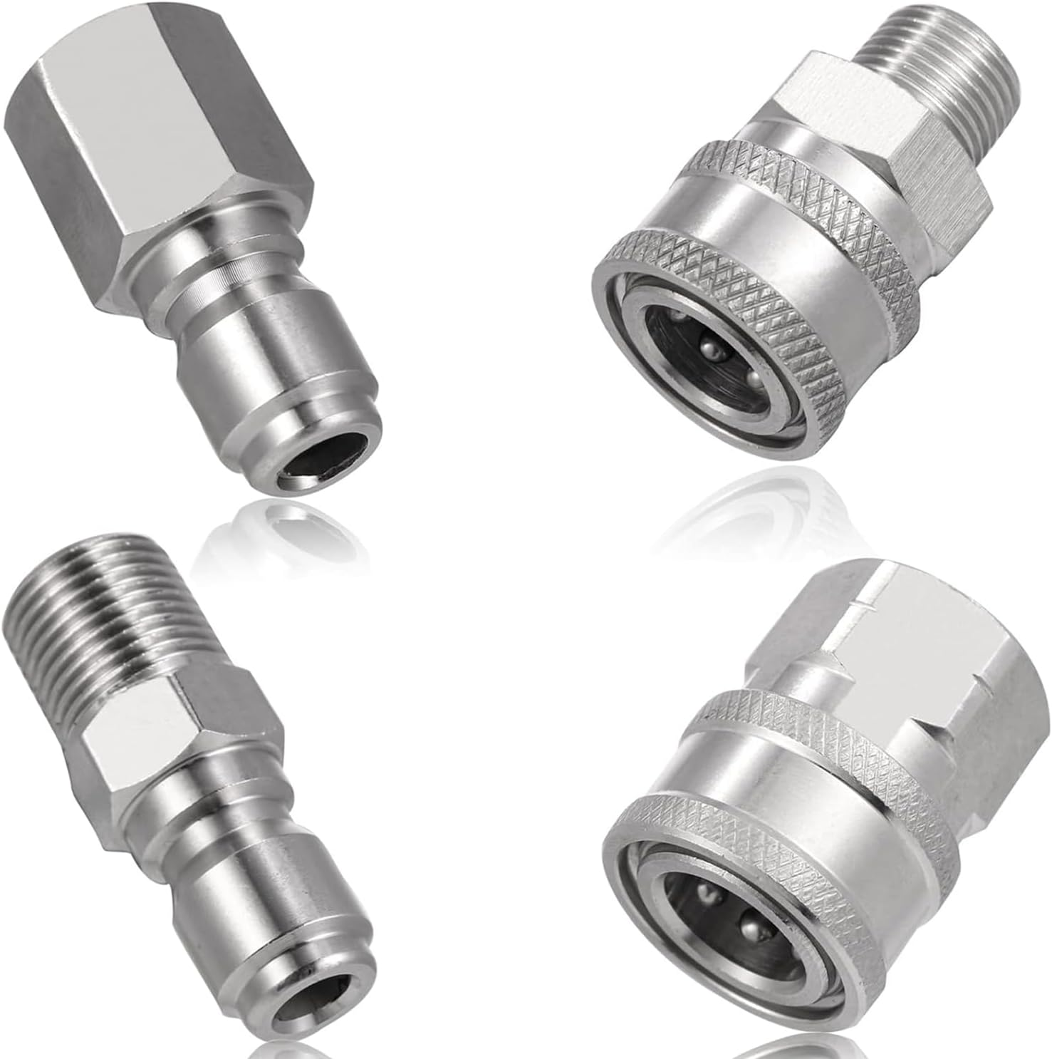 4 Pcs Pressure Washer Adapter Set, 3/8 Inch Pressure Washer Fittings, Pressurewasher Quick Connect Adapter Kit, Stainless NPT Female and Male Thread image number 2