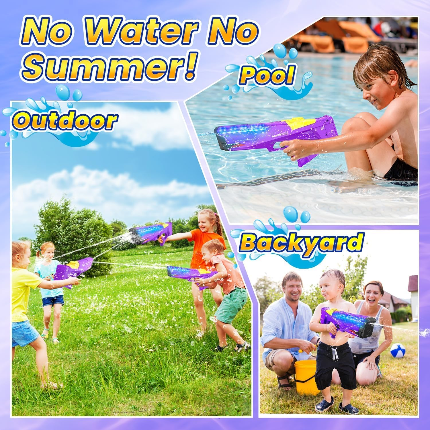 Eaglestone Shark Electric Water Gun for Kids,Automatic Water Squirt Gun with Cool LED Light,Up to 33FT Shooting Range,1500Mah Large-Capacity Battery,Summer Pool Favor,Outdoor Beach Pool Toys image number 4