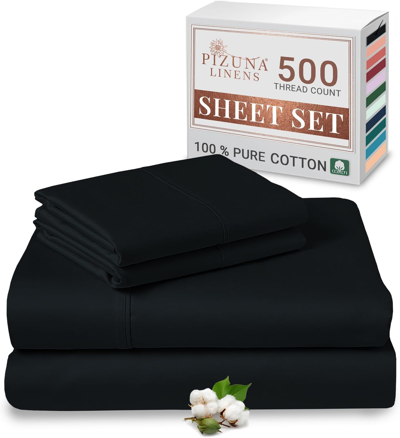 Pizuna Cotton Single Sheet Set, 500 Thread Count 100% Combed Cotton Sateen Weave Single Bed Sheet Set Include 1 Fitted Sheet, 1 Flat Sheet & 1 Pillow Case (Bright White Sheet Set - 3 PC)