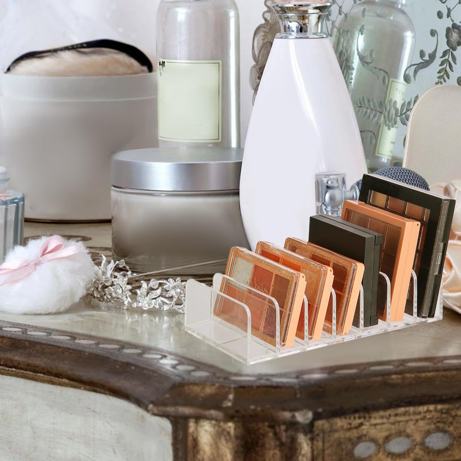 NOLITOY Acrylic Eyeshadow Palette Makeup Organizer, 7-Section Makeup Palette Organizer, Vanity Organizer Storage for Cosmetic Accessories, Eye Shadow, Sunglasses, CD Holder