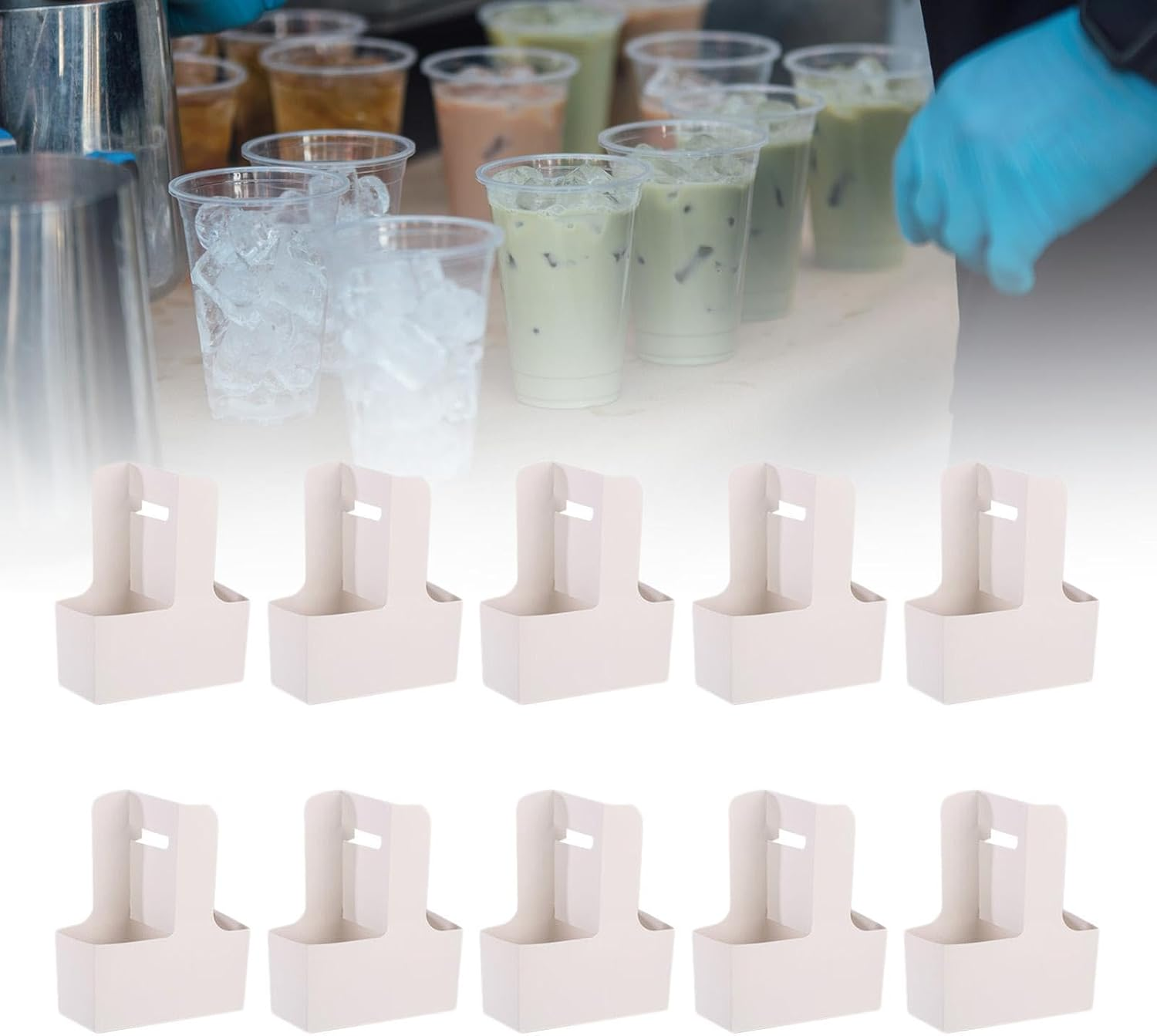 10X 2 Cup Drink Carrier with Handle Cup Carriers Lightweight Folding Cup Holder for Juice Ice Cream Cups Iced Coffee Drinks, White image number 5