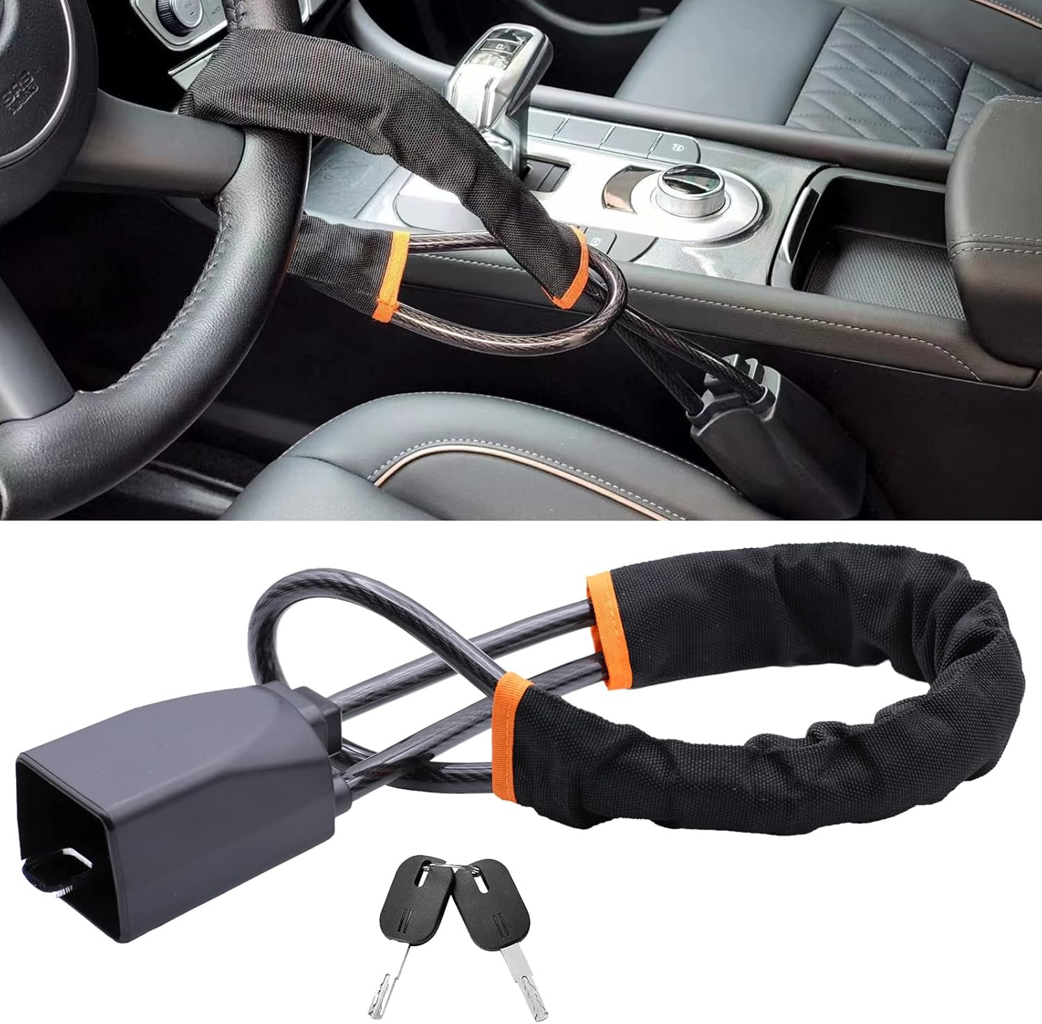 Steering Wheel Lock Seat Belt Lock anti Theft Device Car Lock Car anti Theft Prevention Security with 2 Keys Universal Fit Most Cars Vehicle Truck SUV Van (Red)
