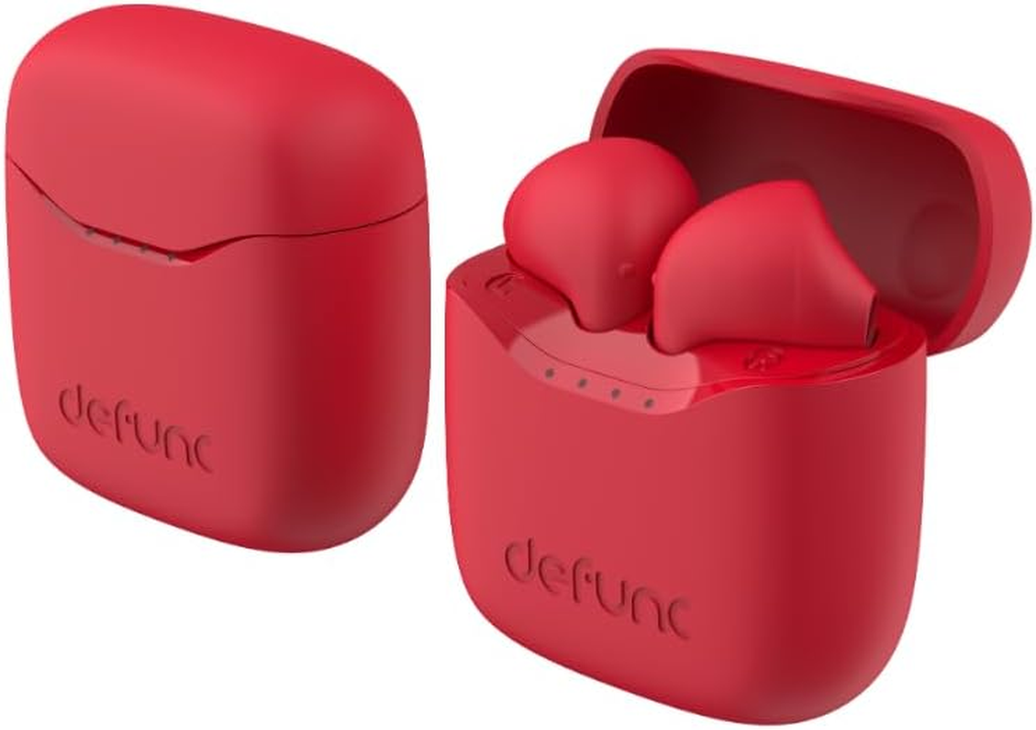 Defunc True Lite Red - Wireless Bluetooth 5.3 Hi-Fi Stereo Sound Headphones, Touch Control, Integrated Microphones, 20 Hours Playback Time, USB-C Charge, for Ios and Android Phone image number 1
