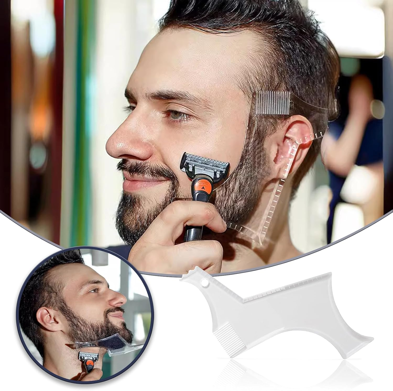 Whaleo Hair Cutting Comb Set - Grey Plastic & Silicone - Men'S Short Hair - Barber Comb, Transition Comb, Hairdressing Brush, Beard Stencil image number 1