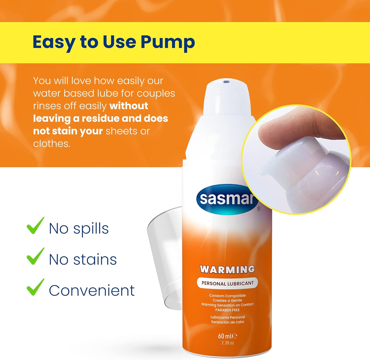 SASMAR Warming Lubricant - Enhanced Intimacy for Men, Women, Couples - Water-Based Personal Lube for Him and Her - Long-Lasting, Toy-Friendly and Condom Safe, Paraben-Free, No Residue, 2.3 Oz image number 6