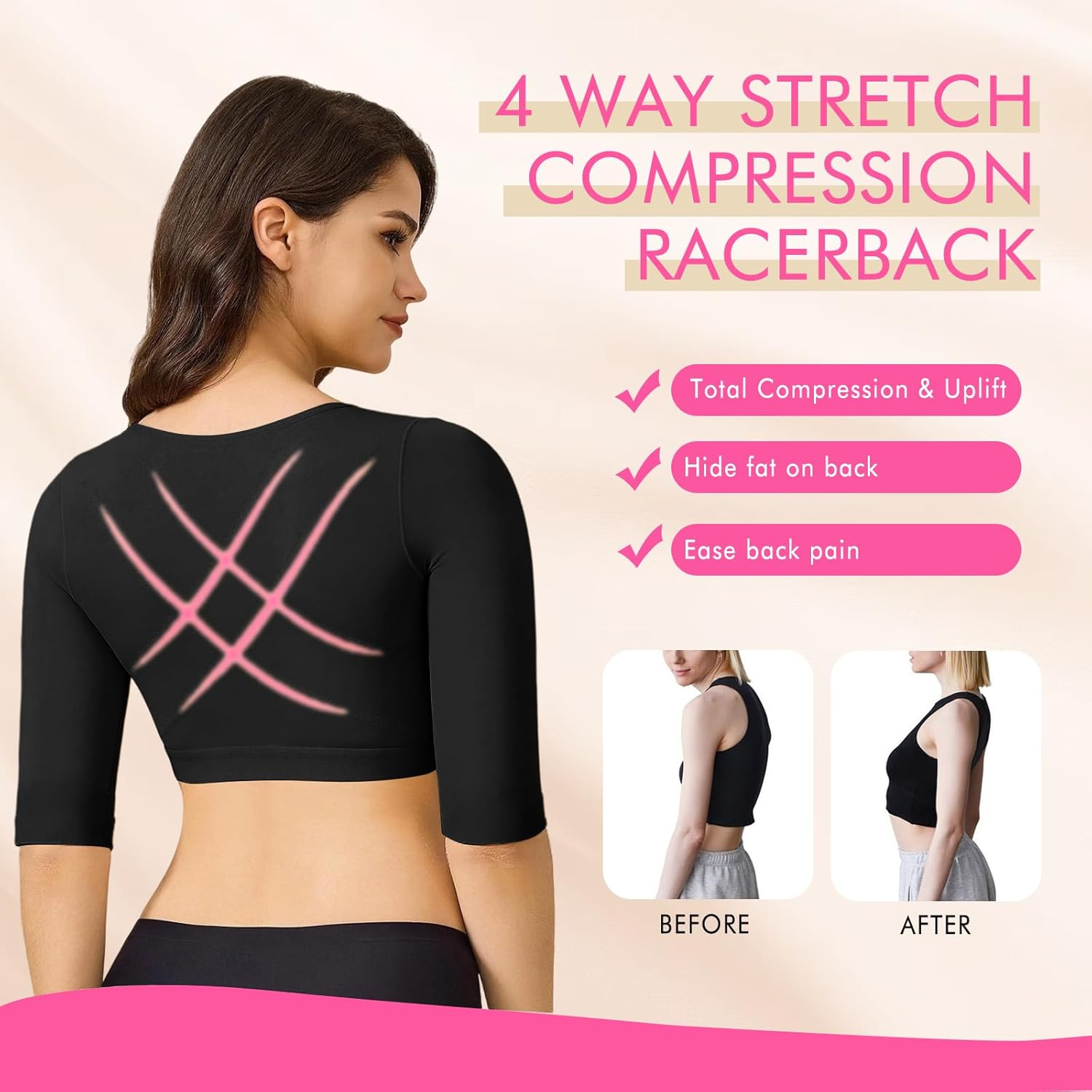 Supcomsta Arm Shaper Tops for Women,Front Closure Post Surgery Arm Compression Sleeves,Non-Padded Push-Up Bra Shapewear Posture Corrector Arm Faja image number 3