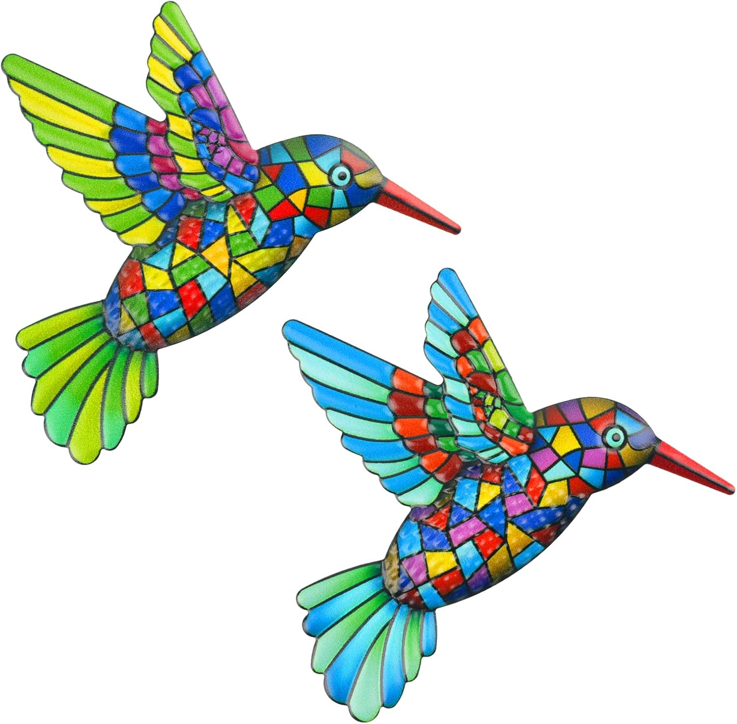 2 Pcs Metal Hummingbird Garden Ornaments Outdoor,Wrought Iron Colorful Hummingbird Wall Decor for outside Garden Patio Fence Home Bedroom Hanging Decoration image number 5