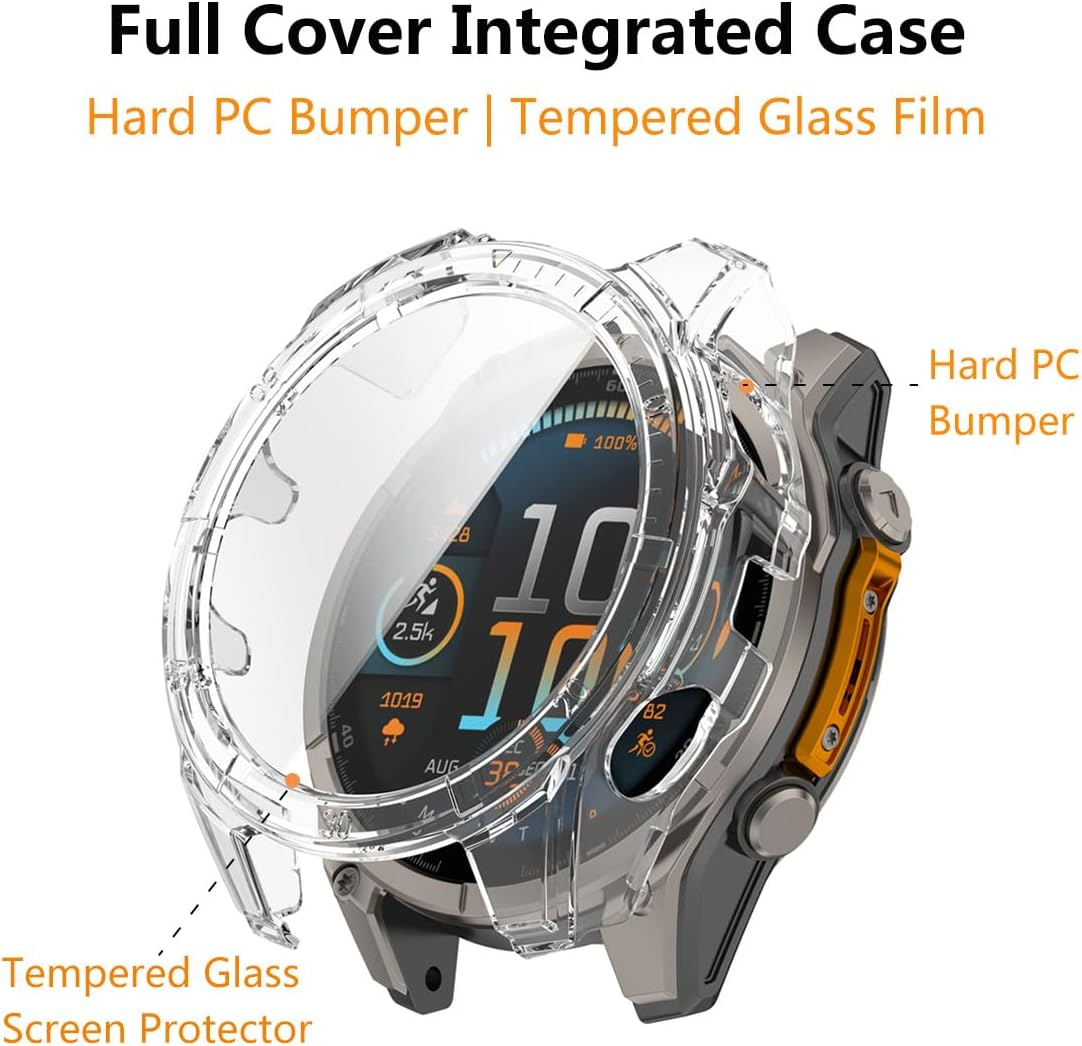 HOMTERN Case for Garmin Fenix 8 47MM AMOLED or Solar Sapphire,Crystal Clear Hard PC Case with Tempered Glass Film Full Covered Shockproof Scratch-Proof Screen Protector Cases (47Mm Solar) image number 5