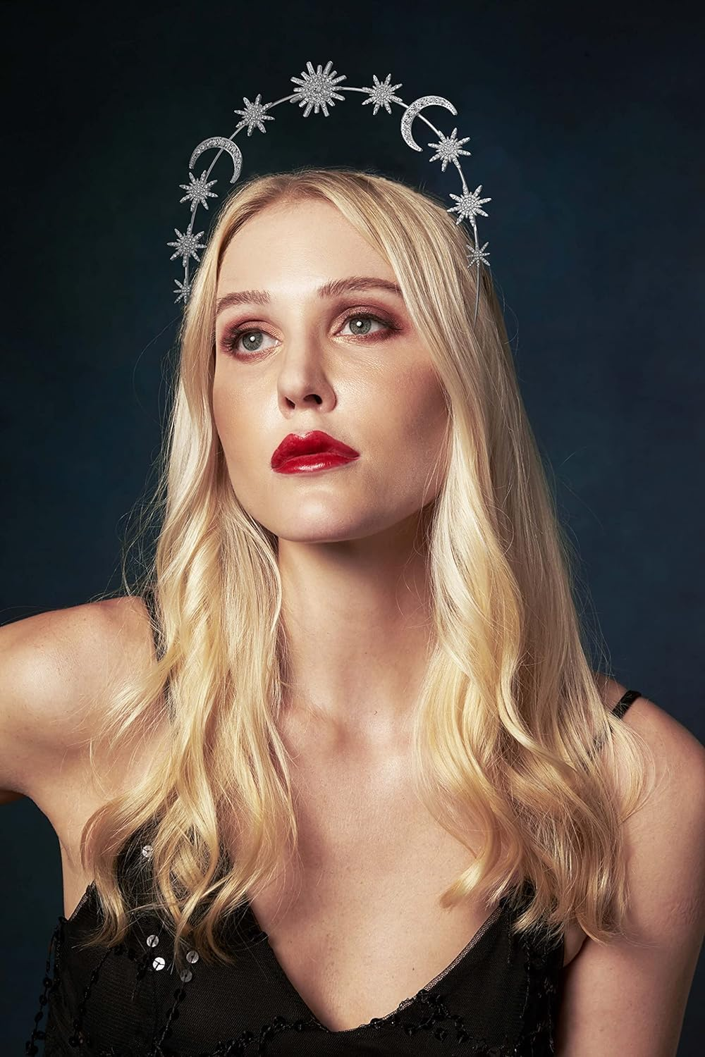 2 Pcs Crystal Halo Crown Gold&Sliver Star Baroque Headband Goddess Headpiece Bridal Wedding Tiara and Crowns Hair Accessories for Women and Girls (Gold & Sliver) image number 6