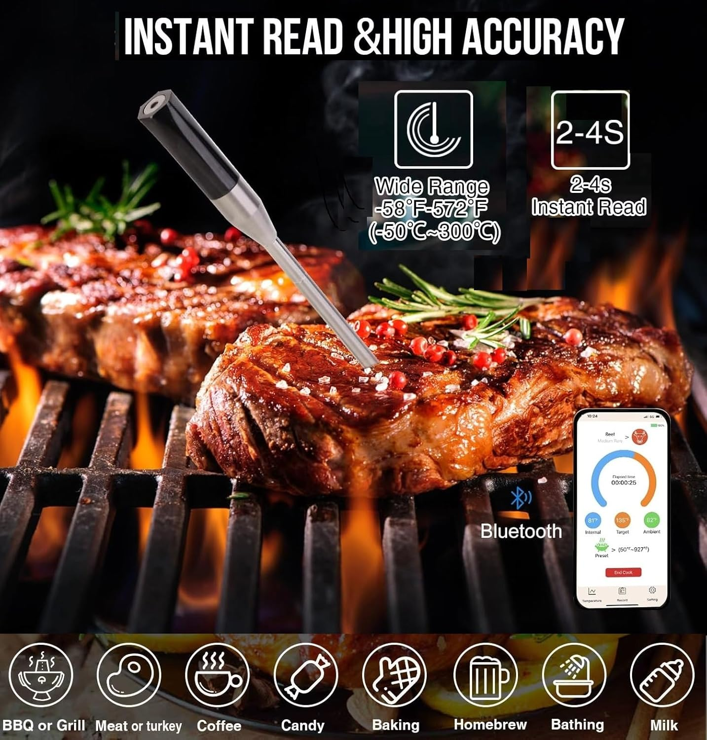 The Original True Wireless Smart Meat Thermometer, 500FT Range Wifi & Bluetooth Digital Connectivity, Meater, Quick Easy APP Control, Dual Sensors, Kitchen Oven Grill BBQ Smoker Rotisserie Air Fryer image number 4