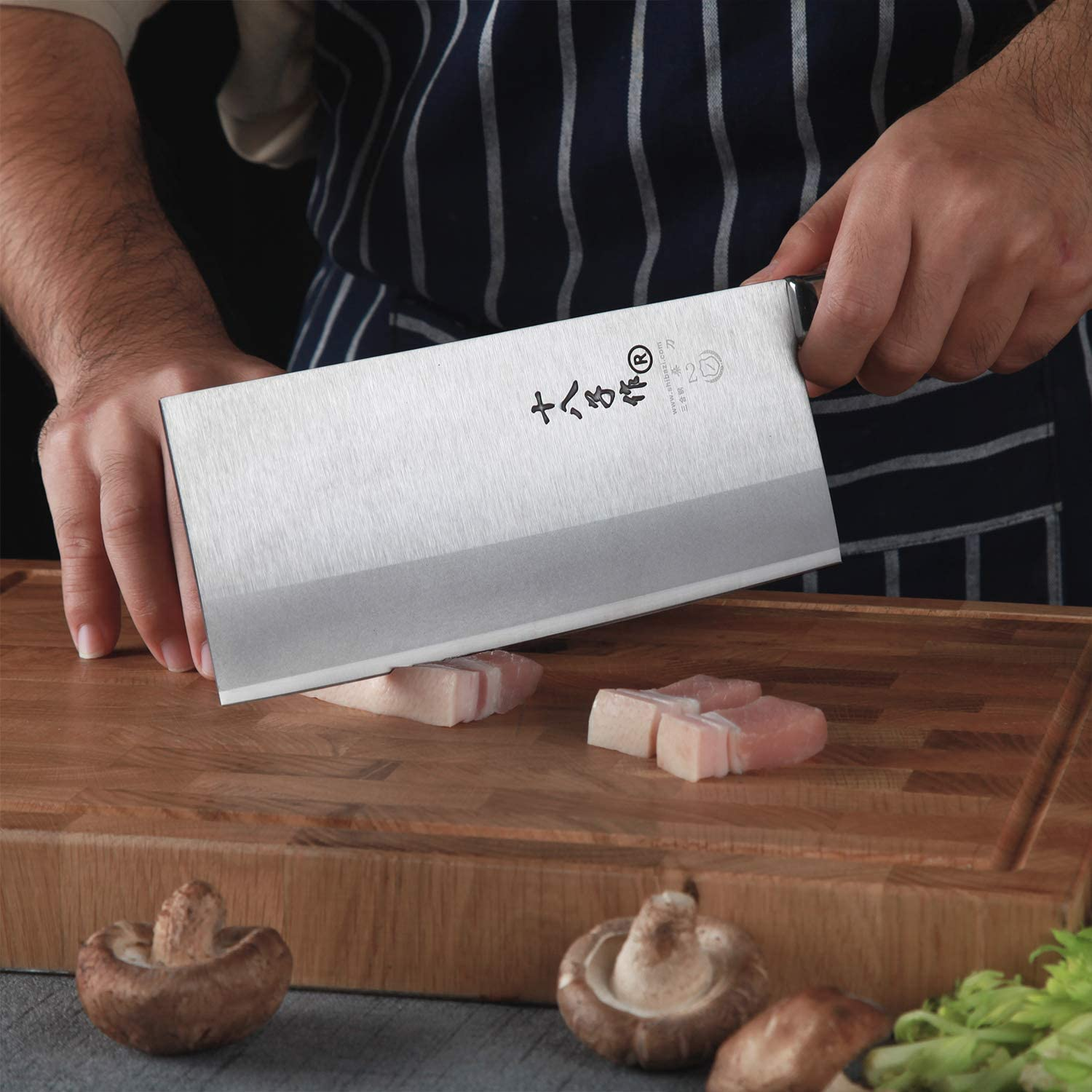 SHI BA ZI ZUO 8-Inch Kitchen Knife Professional Chef Knife Stainless Steel Vegetable Knife Safe Non-Stick Coating Blade with Anti-Slip Wooden Handle image number 2